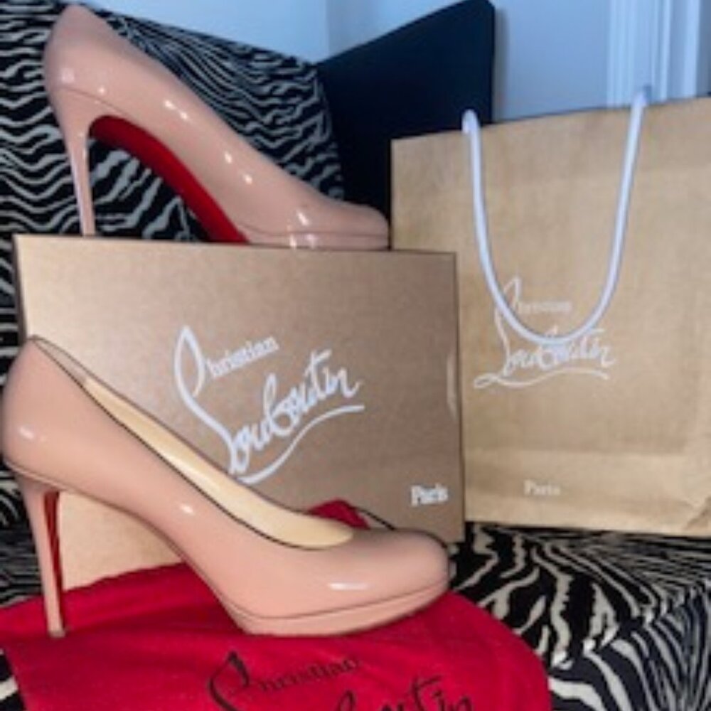 CHRISTIAN LOUBOUTIN Patent Simple 85 Pumps 39.5 Nude